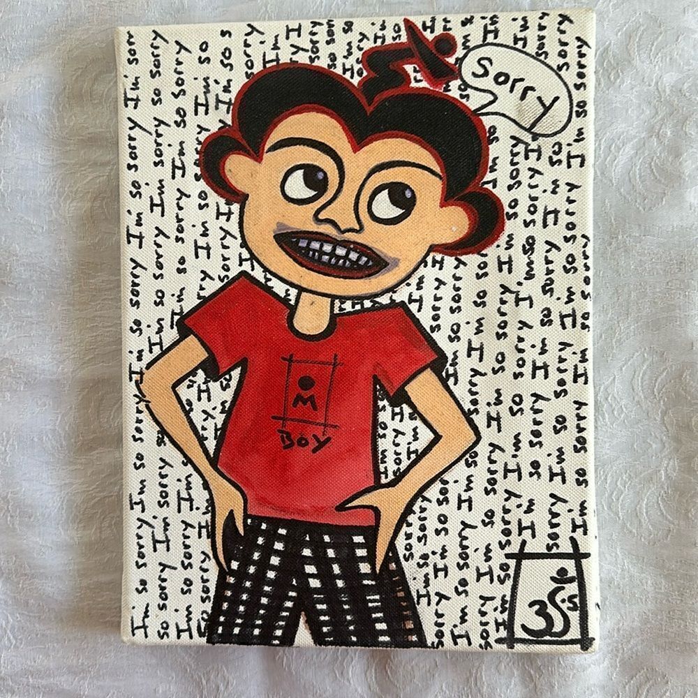 Art I’m Sorry 12” X 9” Stretched Canvas Hsndcrafted Quirky Odd Apology
